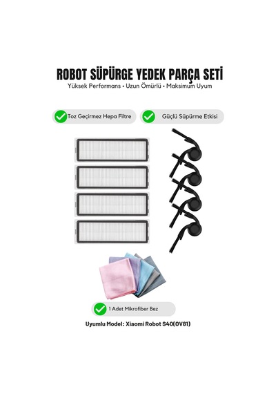 Robot Vacuum S40 Ov81 İle Uyumlu 4 Yan Fırça 4 Filtre 1 Temizlik Bezi 6.0