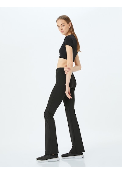 Koton Yüksek Bel Slim Fit İspanyol Paça Spor Tayt Siyah 5wak40295nk Siyah