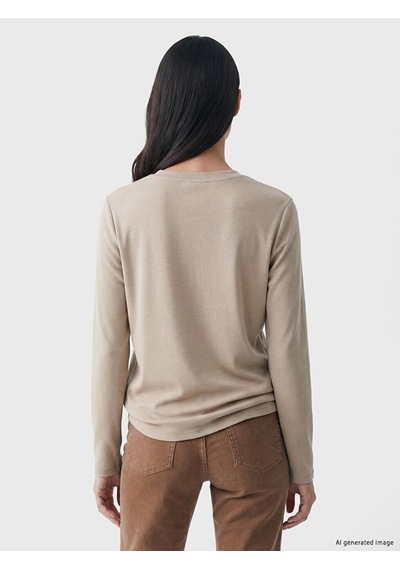 Lc Waikiki Lc Waıkıkı Bej Bisiklet Yaka Soft Touch Kadın Tişört