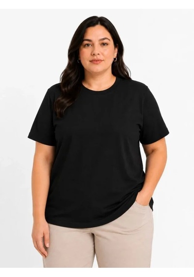 Efnaz Style Battal Big Size Basic Tişört Bisiklet Yaka Rahat Kalıp T-shirt - Siyah