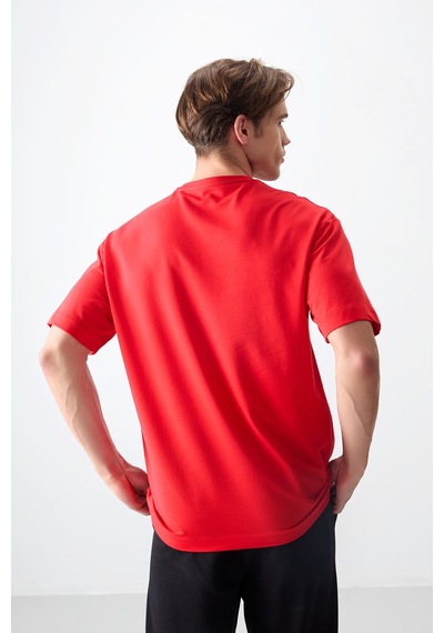 Air Jones Tommy Life Fiesta Pamuklu Kalın Yumuşak Dokulu Oversize Fit Basic Erkek T-shirt - 88377 Kirmizi