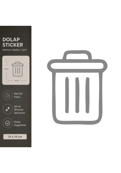 Çöp Kovası Mat Gri Dekoratif Folyo Sticker 14x14 Cm