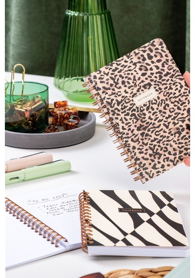 Cep Boy 10x14 Cm Spiralli Çizgili Karton Kapak 3'lü Defter Seti Leopar Leopar-siyah-krem