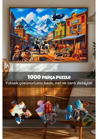 1000 Parça Legends Of The Wild West Puzzle - Vahşi Batı Kasabası Yapboz 68x48 Cm