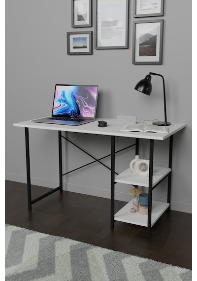 VayAvm Metal Ayaklı 2 Raflı Çalışma Ofis Masası Beyaz 60x120 CM Beyaz