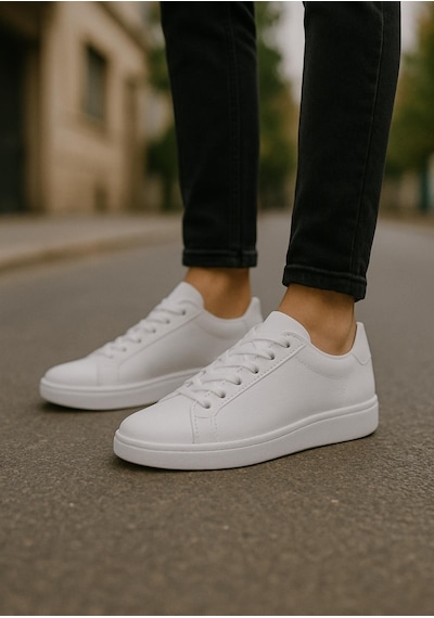 Erkek Beyaz Tabanlı Bağcıklı Spor Sneaker Ayakkabı -639 Beyaz