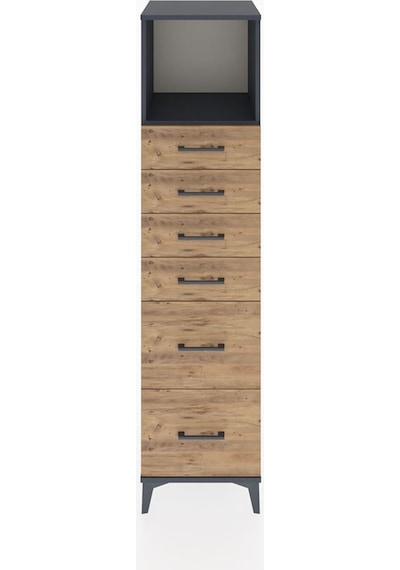 Hyperion Dolap Tek Raflı 6 Çekmeceli 44x44x182 Antrasit-çam Antrasit