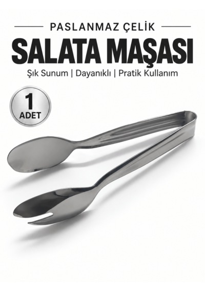 Beylini Paslanmaz Çelik Salata Maşası Kaşık Çatal Uçlu Servis Maşası Sunum Maşası Açık Büfe Mutfak Maşası