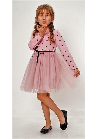 Mnk Baby & Kids Kız Puantiyeli Tütülü Günlük Elbise Mnk0416 Koyu Pembe