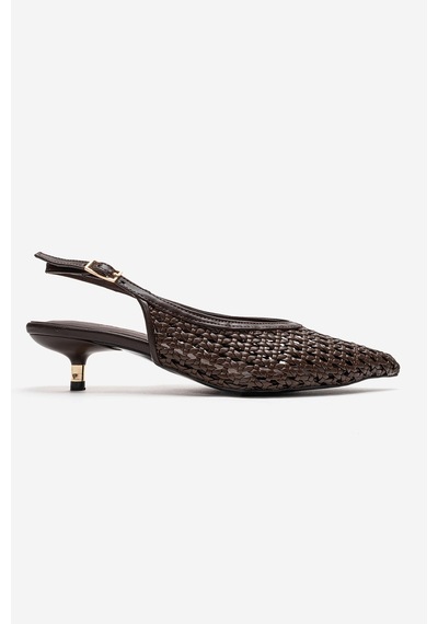 Luvishoes Orelıs Koyu Kahverengi Örgü Desenli Kadın Kısa Topuklu Ayakkabı