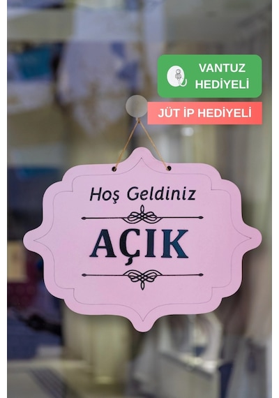 Ahşap Dekoratif Kesim Açık-kapalı Yazısı - Pembe