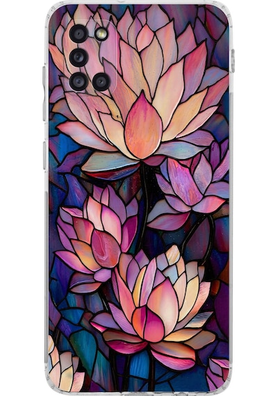 Printify Samsung Galaxy A31 İle Uyumlu Vitray Sessiz Lotus Tasarımlı Şeffaf Silikon Kılıf Şeffaf