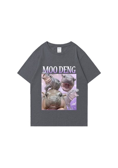 Flood Of Style Moo Deng Kabarık Domuz Tayland'da Bebek Komik Meme T-shirt Erkek Kadın Kawaii Streetwear T-sh Gri