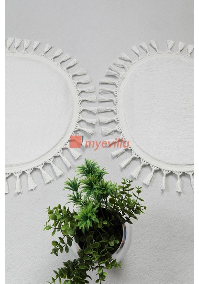 My Evilla Modern Simirna Dekoratif Peluş Oval 60x100-50x60 Ponpon Saçaklı Klozet Takımı