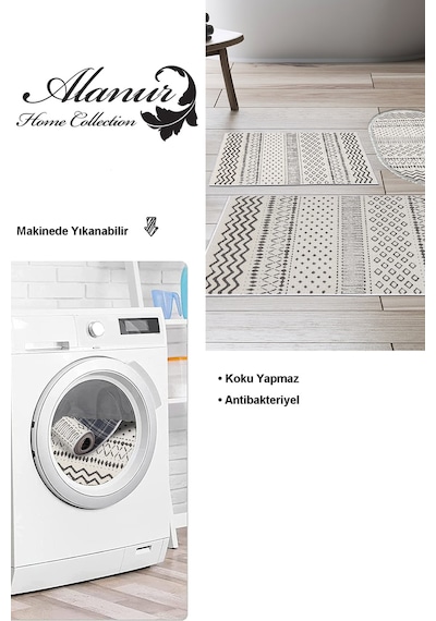 Dekoreko Kaymaz Taban Djt 3 Lü Banyo Paspas Takımı Star Pamuk Karışık Iskandinav F5086 Bej