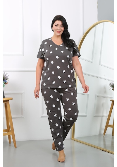 Akbeniz Kadın Büyük Beden Kısa Kol Penye Pijama Takımı Füme 202407-füme Füme Akbeniz Kadın Büyük Beden Kısa Kol Penye Pijama Takımı Füme 202407-füme Füme
