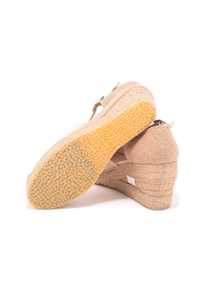 Star Tombis Gerçek Elişi Burnu Hasır Platformlu Dolgu Topuk Keten Hasır Espadril Handmade Bej