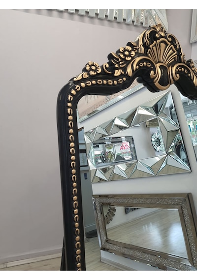 Ayna Denizi Princess Black Gold Model Siyah Altın Renk Dekoratif Ayaklı Boy Aynası Siyah - Altın
