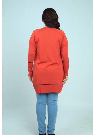 By Saygı Kadın Kolları Şeritli Büyük Beden Tunik Bluz-41849 Oranj