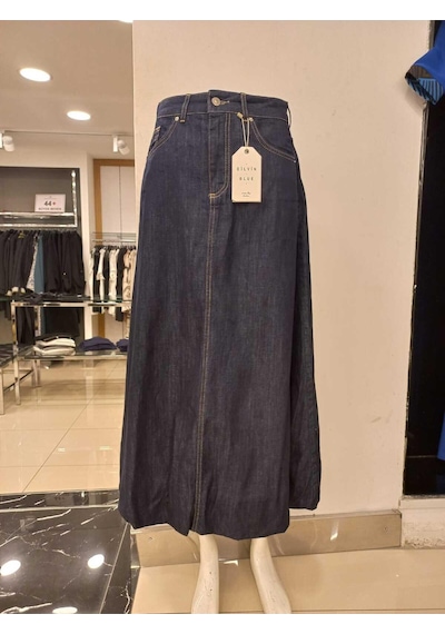 Dilvin Kadın Altı Büzgülü Uzun Denim Balon Etek-10678 Lacivert