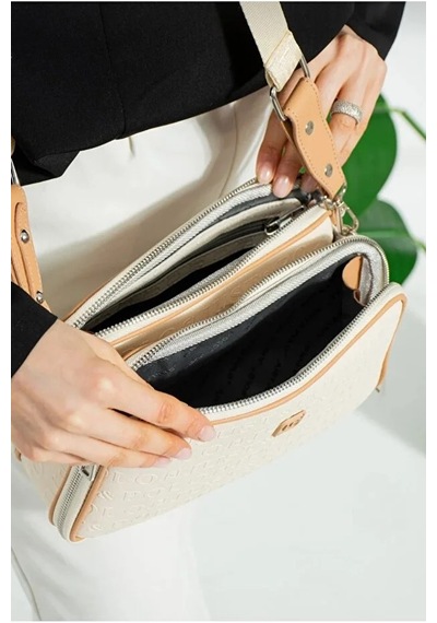 Just Polo Kadın Günlük Kullanıma Uygun Gofraj Baskılı Lüks Omuz Çantası Shoulder Bag Krem Taba