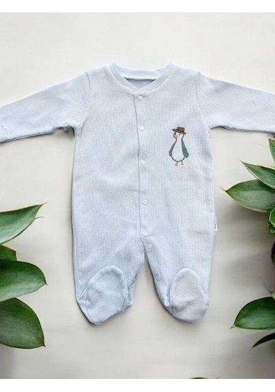 Bebidof Erkek Bebek Penguen Desenli Çıtçıtlıı Tulum-15129 Mavi