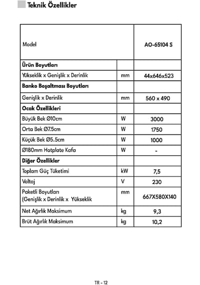 Vestel AO-65104 S Ankastre Ocak