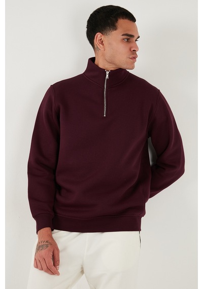 Buratti Pamuklu Regular Fit Yarım Fermuarlı Dik Yaka Erkek Sweat 59052592 Vişne