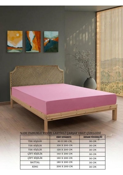 Pembe Penye Lastikli Çarşaf Takımı %100 Pamuklu Dokuma Kumaş