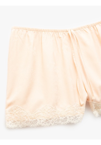 Koton Bağlama Detaylı Dantelli Saten Şort Pijama Altı Turuncu 5slk80049mw Turuncu