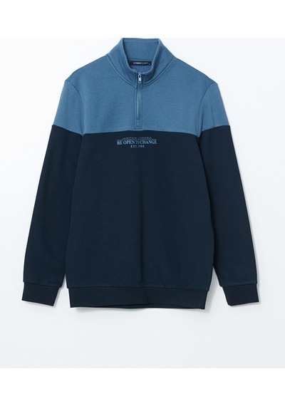 Lcwaıkıkı Classic Lacivert Dik Yaka Uzun Kollu Renk Bloklu Erkek Sweatshirt