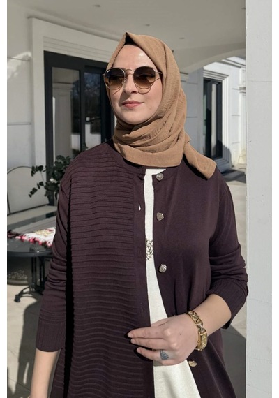 Rabia Şamlı Manolya Acı Kahve Triko Hırka Normal