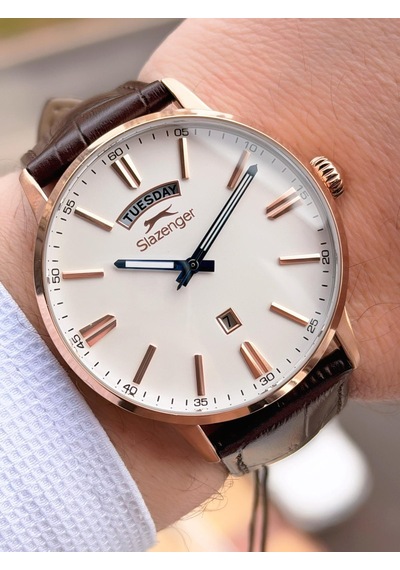 Slazenger Erkek Deri Kordon Bileklik Hediyeli 2 Yıl Garantili Suya Dayanıklı Kol Saati Vs.blkt.0757 Rose Gold
