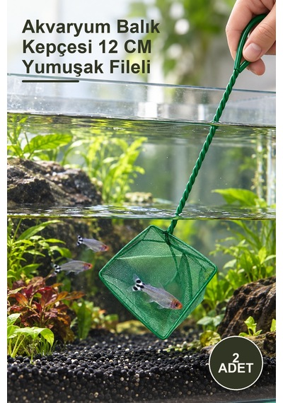 2 Adet Akvaryum Balık Kepçesi 12 Cm Yumuşak Fileli