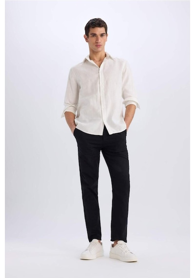DeFacto %100 Keten Regular Fit Polo Yaka Yazlık Uzun Kollu Beyaz Gömlek D9925AX25SPWT33 DeFacto %100 Keten Regular Fit Polo Yaka Yazlık Uzun Kollu Beyaz Gömlek D9925AX25SPWT33
