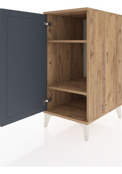 Kronos Komodin 2 Raflı Tek Kapaklı 44x59x96 Çam-antrasit Atlas Çam