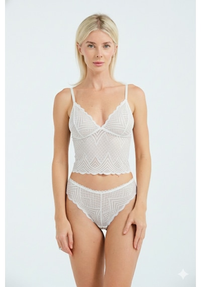 Dantel Detaylı Esnek Bralet & Slip Takımı Beyaz