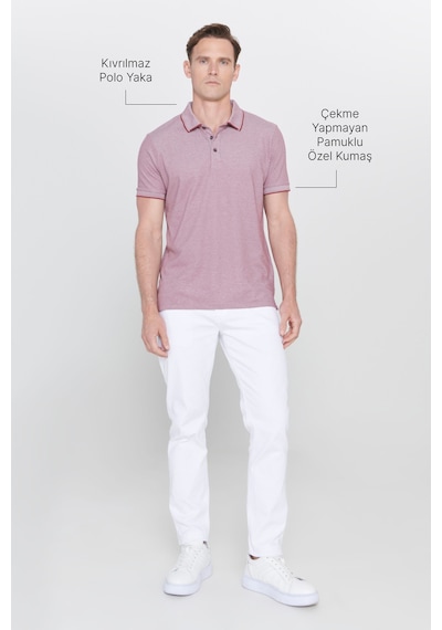 AC&Co / Altınyıldız Classics 4A4820200047BRDM Düğmeli Polo Yaka Cepsiz Slim Fit Erkek Tişört Bordo