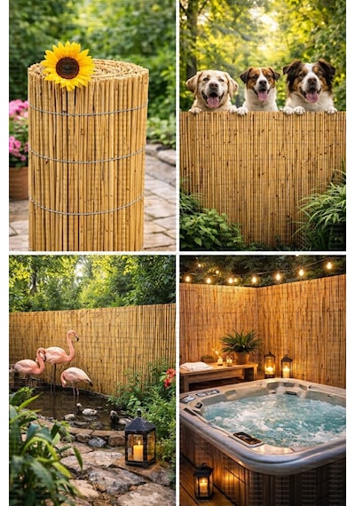 Doğal Kamış Bambu Çit 2.5 X5m Bahçe Teras Balkon Gizlilik Perdesi Gölgelik Örtü Açık Bej