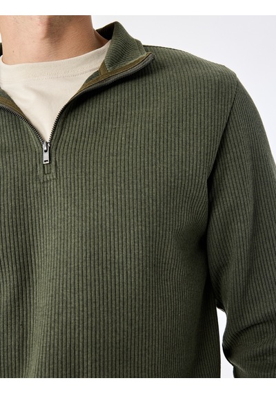 Koton Regular Fit Uzun Kollu Fermuar Detaylı Dik Yaka Sweatshirt Haki 7wam70009mk
