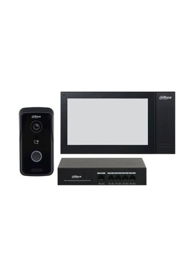 Dahua Ktp02 Kablolu Cat6 7 Tft Ekran Ve Kapı Paneli + 4 Port Switch Siyah Ip Villa Interkom Set