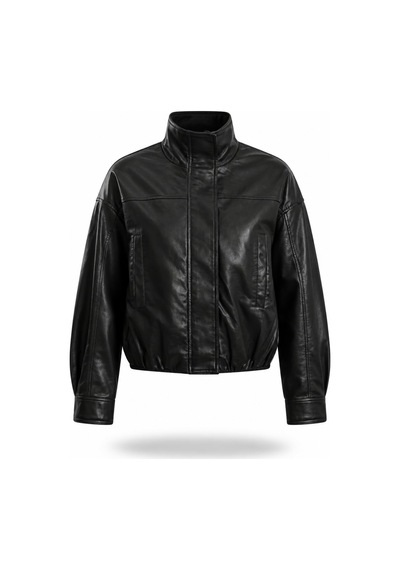 5in1Canpolat Siyah Suni Deri Bomber Ceket 100020
