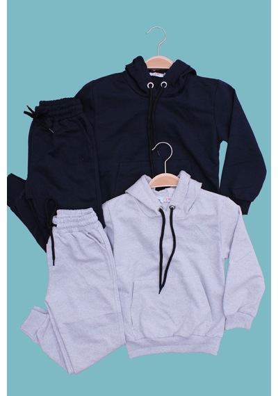 Fyk Kids 2'li Düz Eşofman Takımı Unisex Lacivert - Gri