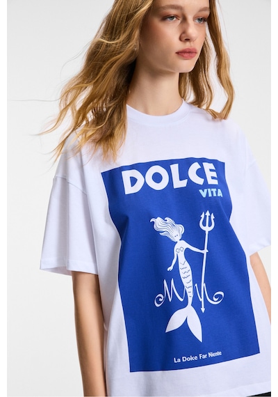 Grımelange VEYMIRA Kadın %100 Pamuk Bisiklet Yaka Kısa Kollu Oversize Fit Beyaz T-Shirt
