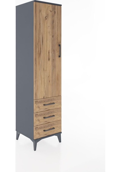Hyperion Dolap Tek Raflı 3 Çekmeceli Tek Askılı 44x44x182 Ant... Antrasit