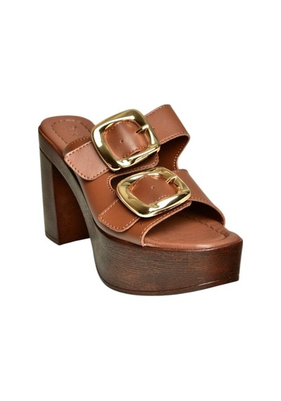 Fox Shoes U820376609 Kahverengi Kalın Topuklu Kadın Terlik Kahverengi-suni Deri