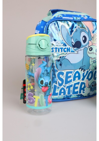 X Dekomus Lisanslı Stitch "ıconic Blue Collection" Termoslu Beslenme Çantası, 500 Ml Matara Ve Beslenme Kabı Seti Altın