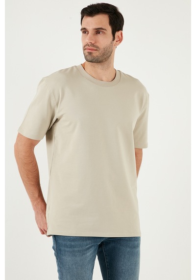 Buratti Pamuklu Bisiklet Yaka Relaxed Fit Basic Erkek T Shirt 5902610 Açık Taş