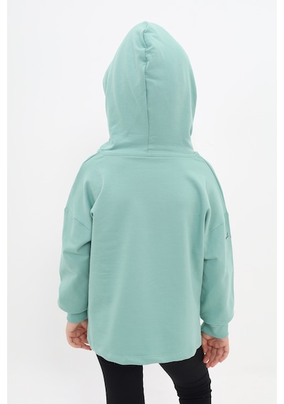 Toontoy Kız Çocuk Relax Fit Kapüşonlu Düşük Omuz Baskılı Sweatshirt - 2 İplik Yeşil
