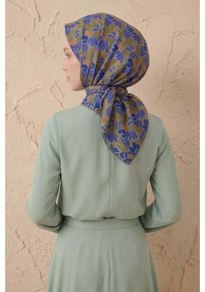 Silk Home Soft Eşarp Floral Line Olive 90x90 Çok Renkli